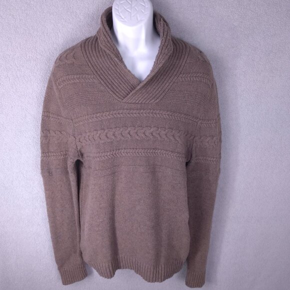 Marc Anthony Men’s Shawl Collar Sweater Medium Tan Cable Knit Pullover - Picture 1 of 16